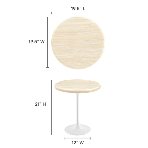 Modway Furniture Lippa 20" Round Faux Travertine Side Table - Modern Elegance with Durable White Metal Base, Easy Care EEI-6745-WHI-TRA