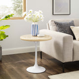 Modway Furniture Lippa 20" Round Artificial Travertine Side Table EEI-6745-WHI-TRA