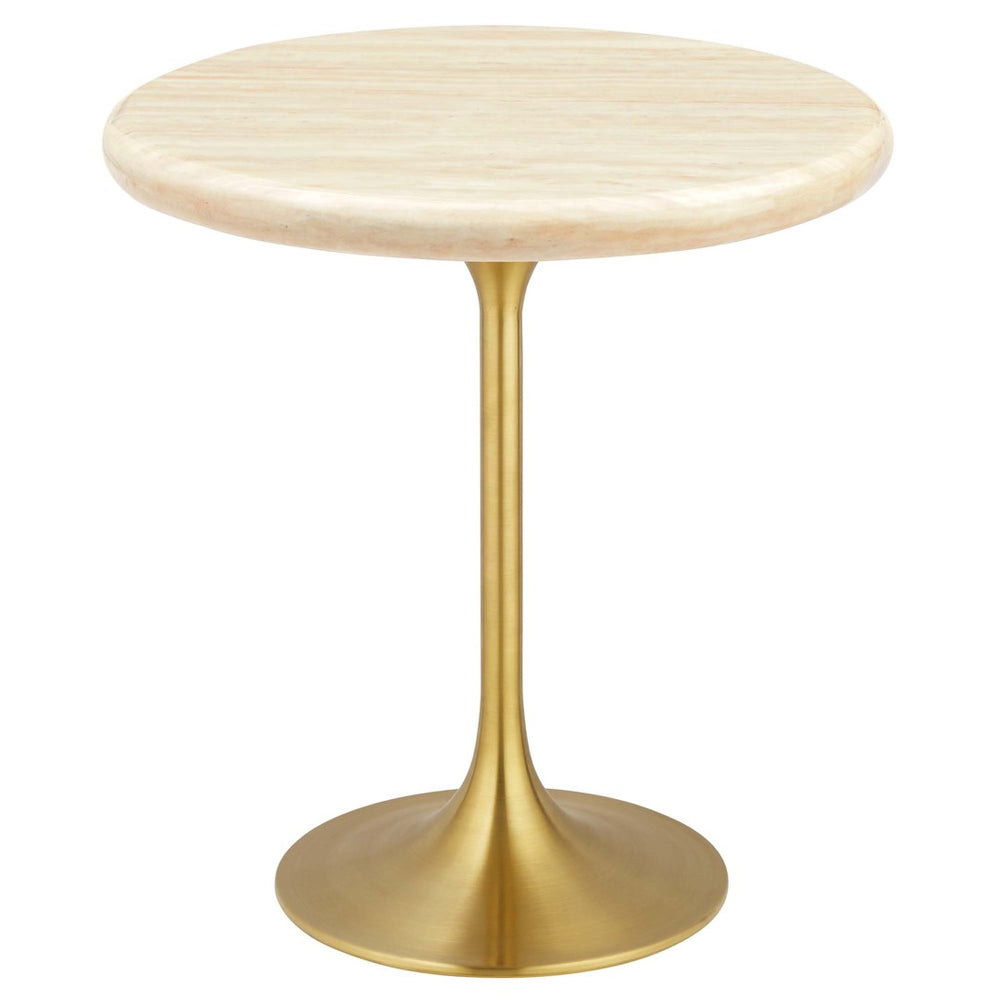 Modway Furniture Lippa 20" Round Faux Travertine Side Table - Elegant Gold Base, Perfect for Modern Living Spaces EEI-6746-GLD-TRA