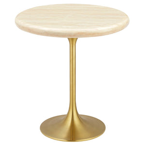 Modway Furniture Lippa 20" Round Faux Travertine Side Table - Elegant Gold Base, Perfect for Modern Living Spaces EEI-6746-GLD-TRA