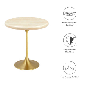 Modway Furniture Lippa 20" Round Faux Travertine Side Table - Elegant Gold Base, Perfect for Modern Living Spaces EEI-6746-GLD-TRA