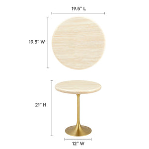 Modway Furniture Lippa 20" Round Faux Travertine Side Table - Elegant Gold Base, Perfect for Modern Living Spaces EEI-6746-GLD-TRA