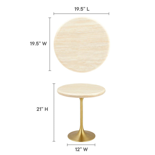 Modway Furniture Lippa 20" Round Faux Travertine Side Table - Elegant Gold Base, Perfect for Modern Living Spaces EEI-6746-GLD-TRA