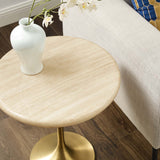 Modway Furniture Lippa 20" Round Artificial Travertine Side Table EEI-6746-GLD-TRA