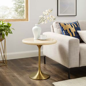 Modway Furniture Lippa 20" Round Faux Travertine Side Table - Elegant Gold Base, Perfect for Modern Living Spaces EEI-6746-GLD-TRA