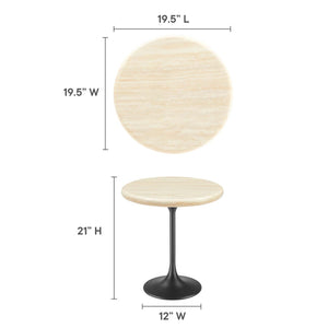 Modway Furniture Lippa 20" Round Faux Travertine Side Table – Modern Accent Table with Matte Black Base for Any Room EEI-6747-BLK-TRA