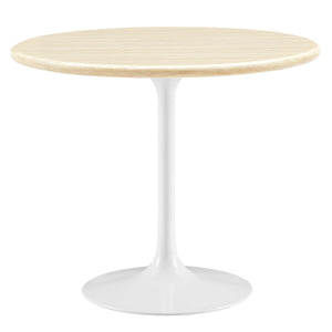 Modway Furniture Lippa 36" Round Faux Travertine Dining Table - Modern Design for Small Spaces & Daily Use EEI-6748-WHI-TRA