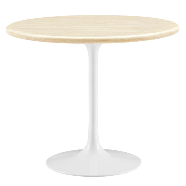 Modway Furniture Lippa 36" Round Faux Travertine Dining Table - Modern Design for Small Spaces & Daily Use EEI-6748-WHI-TRA