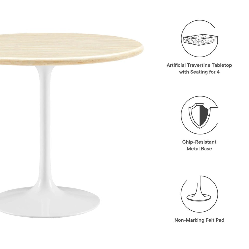 Modway Furniture Lippa 36" Round Faux Travertine Dining Table - Modern Design for Small Spaces & Daily Use EEI-6748-WHI-TRA