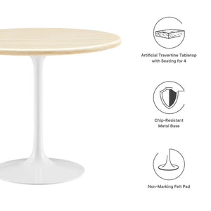 Modway Furniture Lippa 36" Round Faux Travertine Dining Table - Modern Design for Small Spaces & Daily Use EEI-6748-WHI-TRA