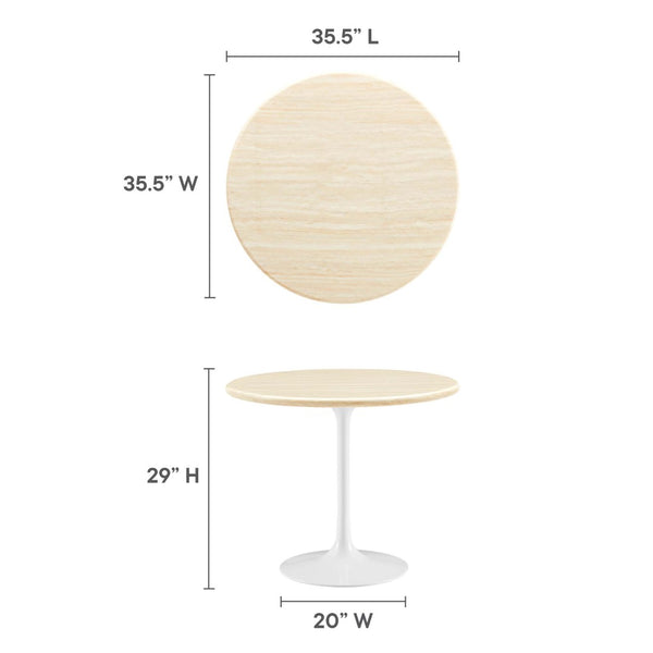 Modway Furniture Lippa 36" Round Faux Travertine Dining Table - Modern Design for Small Spaces & Daily Use EEI-6748-WHI-TRA