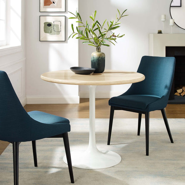 Modway Furniture Lippa 36" Round Faux Travertine Dining Table - Modern Design for Small Spaces & Daily Use EEI-6748-WHI-TRA