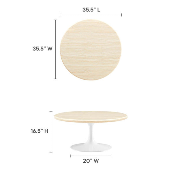 Modway Furniture Lippa 36" Round Faux Travertine Coffee Table - Modern Minimalist Design for Stylish Living Spaces EEI-6749-WHI-TRA