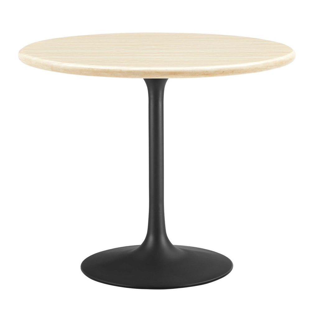 Modway Furniture Lippa 36" Round Faux Travertine Dining Table - Modern Design, Compact Seating for Four, Black Base EEI-6750-BLK-TRA