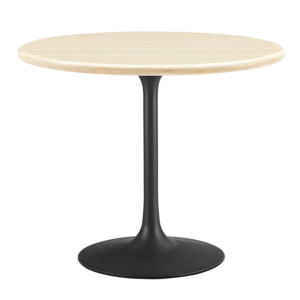 Modway Furniture Lippa 36" Round Faux Travertine Dining Table - Modern Design, Compact Seating for Four, Black Base EEI-6750-BLK-TRA