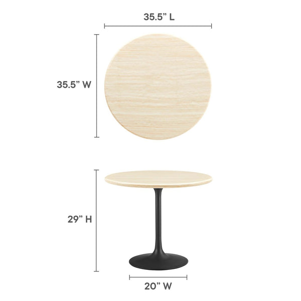 Modway Furniture Lippa 36" Round Faux Travertine Dining Table - Modern Design, Compact Seating for Four, Black Base EEI-6750-BLK-TRA