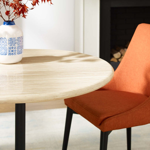 Modway Furniture Lippa 36" Round Faux Travertine Dining Table - Modern Design, Compact Seating for Four, Black Base EEI-6750-BLK-TRA