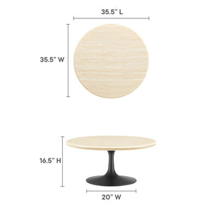 Modway Furniture Lippa 36" Round Faux Travertine Coffee Table - Stylish Matte Black Metal Base for Modern Interiors EEI-6751-BLK-TRA