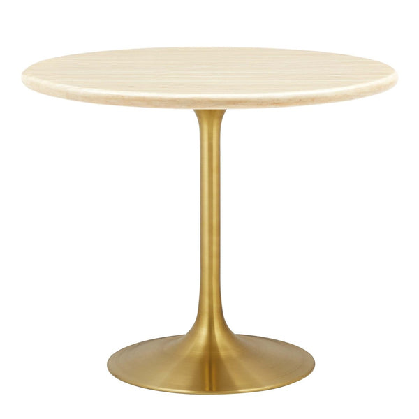 Modway Furniture Lippa 36" Round Faux Travertine Dining Table - Modern Gold Metal Base, Perfect for Any Space! EEI-6752-GLD-TRA