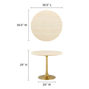 Modway Furniture Lippa 36" Round Faux Travertine Dining Table - Modern Gold Metal Base, Perfect for Any Space! EEI-6752-GLD-TRA
