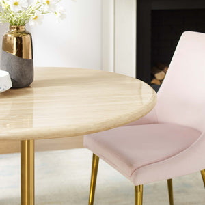 Modway Furniture Lippa 36" Round Faux Travertine Dining Table - Modern Gold Metal Base, Perfect for Any Space! EEI-6752-GLD-TRA