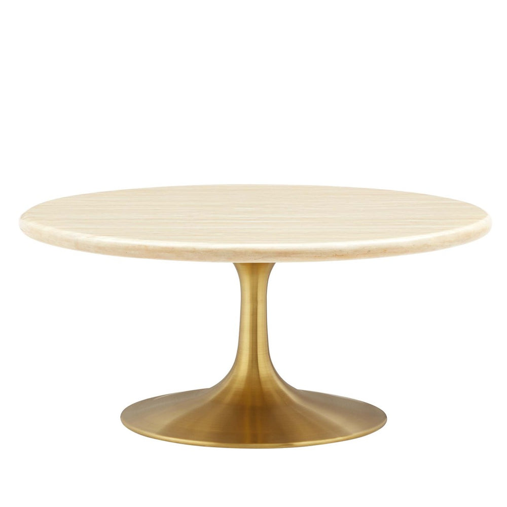 Modway Furniture Lippa 36" Round Faux Travertine Coffee Table - Modern Gold Base for Chic Living Rooms & Offices EEI-6753-GLD-TRA