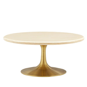 Modway Furniture Lippa 36" Round Faux Travertine Coffee Table - Modern Gold Base for Chic Living Rooms & Offices EEI-6753-GLD-TRA