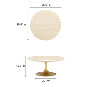 Modway Furniture Lippa 36" Round Faux Travertine Coffee Table - Modern Gold Base for Chic Living Rooms & Offices EEI-6753-GLD-TRA