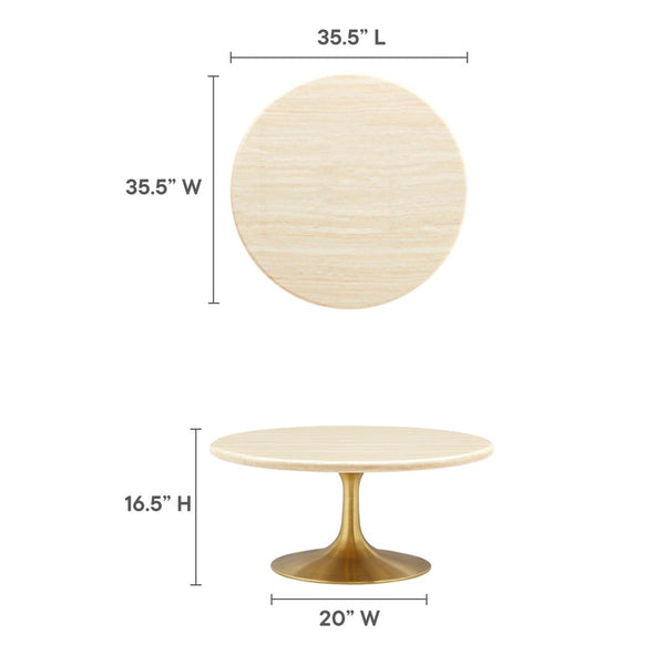 Modway Furniture Lippa 36" Round Faux Travertine Coffee Table - Modern Gold Base for Chic Living Rooms & Offices EEI-6753-GLD-TRA