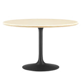 Modway Furniture Lippa 48" Round Artificial Travertine Dining Table EEI-6755-BLK-TRA