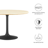 Modway Furniture Lippa 48" Round Artificial Travertine Dining Table EEI-6755-BLK-TRA