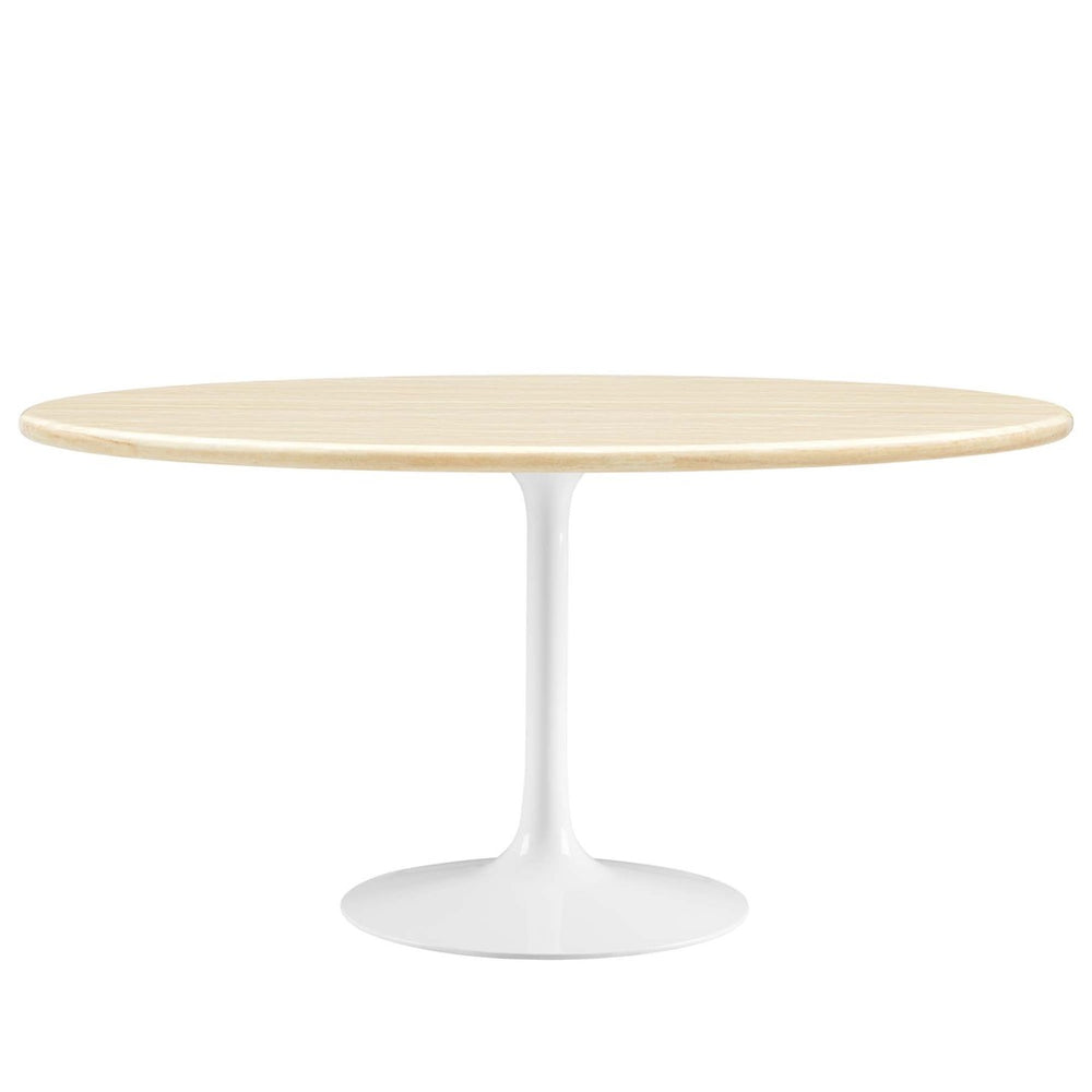 Modway Furniture Lippa 60" Oval Faux Travertine Dining Table - Stylish, Low-Maintenance Centerpiece for Any Space EEI-6757-WHI-TRA