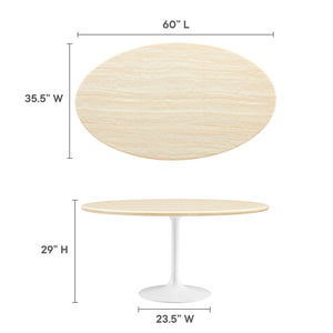 Modway Furniture Lippa 60" Oval Faux Travertine Dining Table - Stylish, Low-Maintenance Centerpiece for Any Space EEI-6757-WHI-TRA