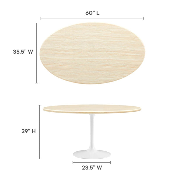 Modway Furniture Lippa 60" Oval Faux Travertine Dining Table - Stylish, Low-Maintenance Centerpiece for Any Space EEI-6757-WHI-TRA