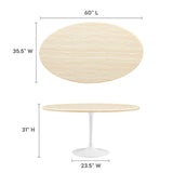 Modway Furniture Lippa 60” Oval Artificial Travertine Dining Table EEI-6757-WHI-TRA