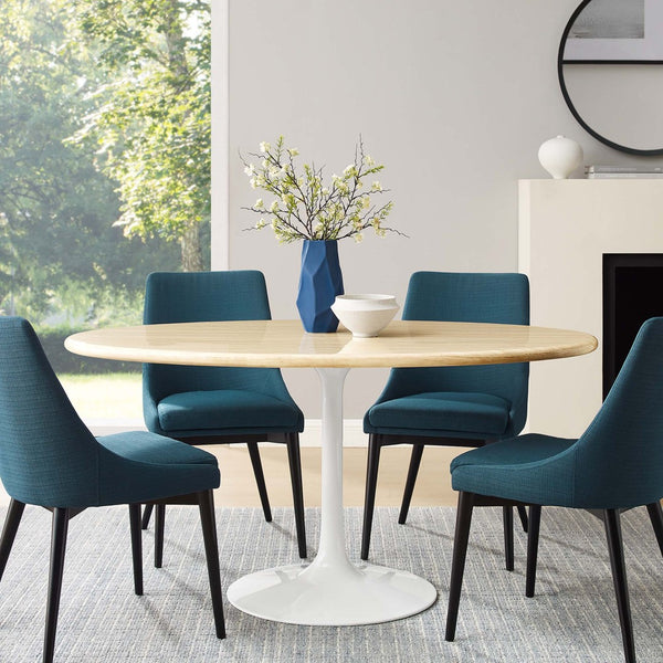 Modway Furniture Lippa 60" Oval Faux Travertine Dining Table - Stylish, Low-Maintenance Centerpiece for Any Space EEI-6757-WHI-TRA