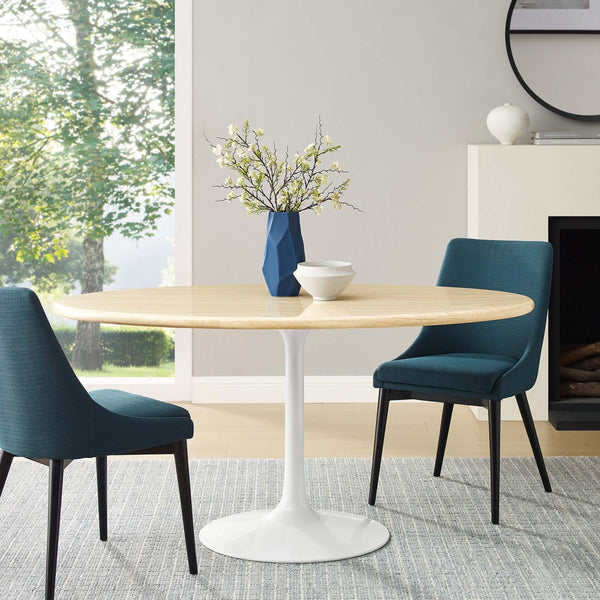 Modway Furniture Lippa 60" Oval Faux Travertine Dining Table - Stylish, Low-Maintenance Centerpiece for Any Space EEI-6757-WHI-TRA