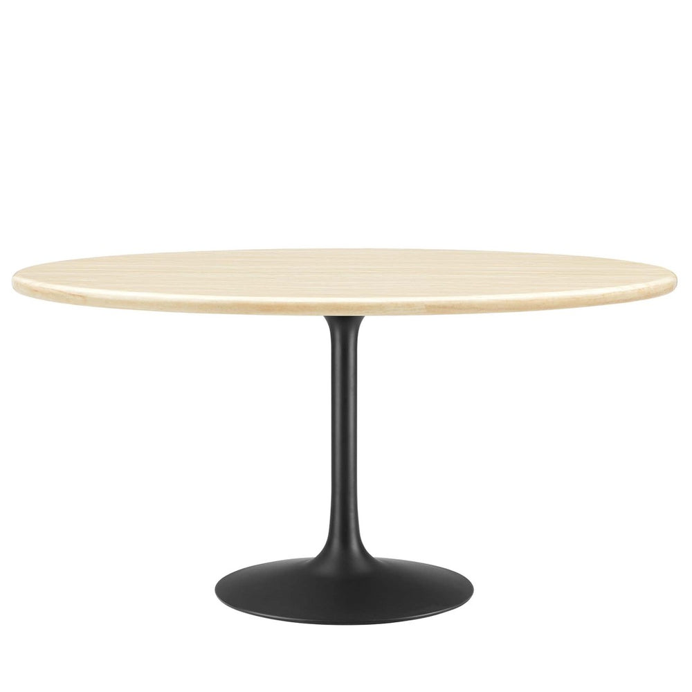 Modway Furniture Lippa 60" Oval Faux Travertine Dining Table - Modern Design, Durable, Seats 6, Easy Care Finish EEI-6758-BLK-TRA