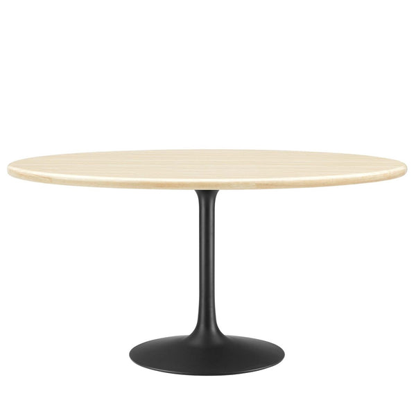 Modway Furniture Lippa 60" Oval Faux Travertine Dining Table - Modern Design, Durable, Seats 6, Easy Care Finish EEI-6758-BLK-TRA