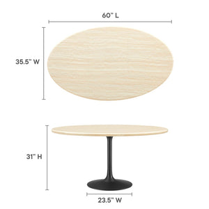 Modway Furniture Lippa 60" Oval Faux Travertine Dining Table - Modern Design, Durable, Seats 6, Easy Care Finish EEI-6758-BLK-TRA