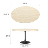 Modway Furniture Lippa 60” Oval Artificial Travertine Dining Table EEI-6758-BLK-TRA