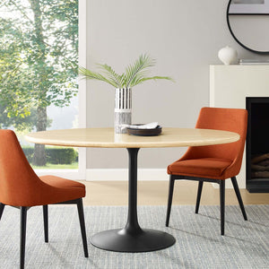 Modway Furniture Lippa 60" Oval Faux Travertine Dining Table - Modern Design, Durable, Seats 6, Easy Care Finish EEI-6758-BLK-TRA