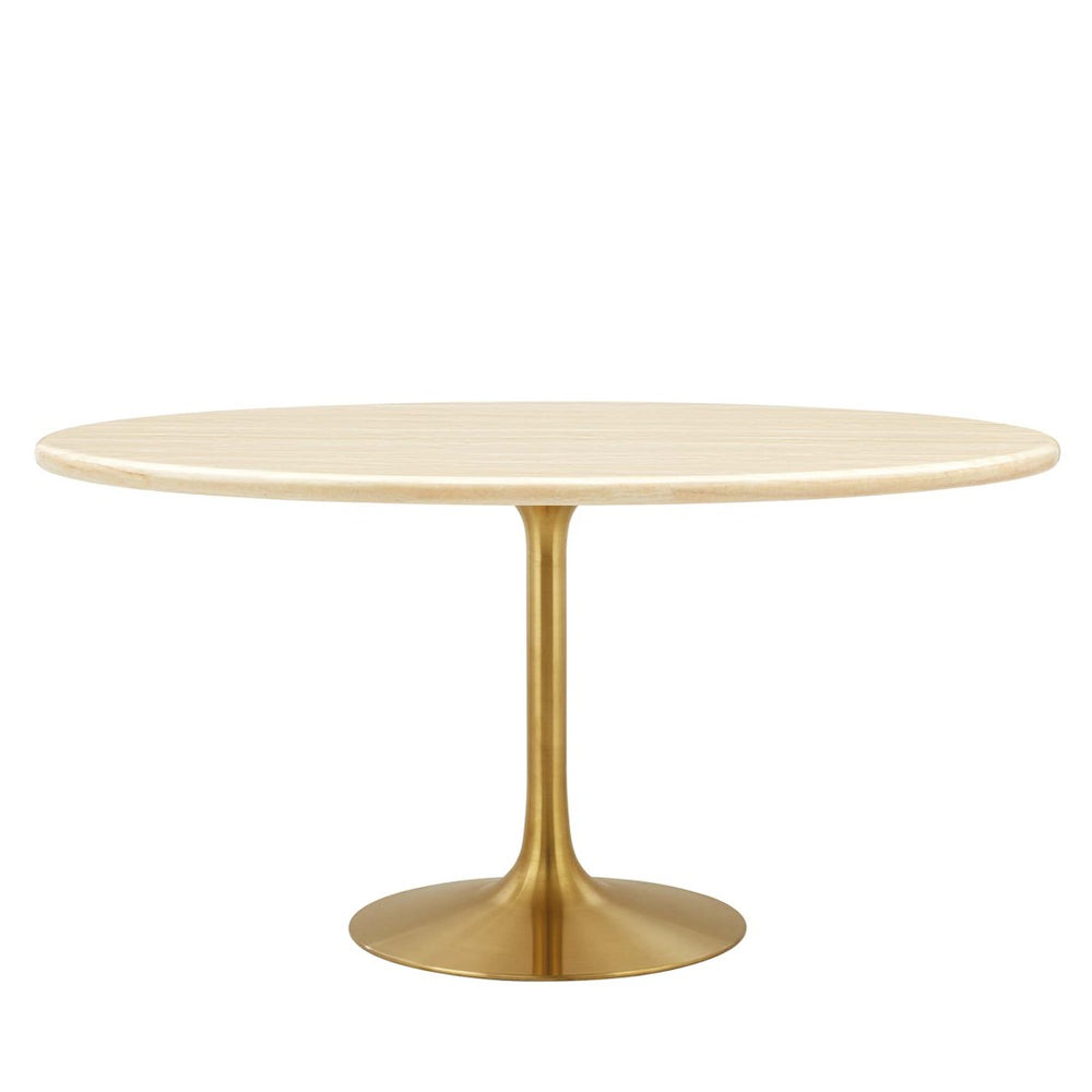 Modway Furniture Lippa 60" Oval Faux Travertine Dining Table – Modern Gold Base, Seats 6, Elegant & Durable Design EEI-6759-GLD-TRA