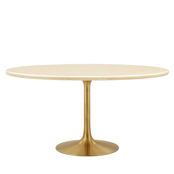 Modway Furniture Lippa 60" Oval Faux Travertine Dining Table – Modern Gold Base, Seats 6, Elegant & Durable Design EEI-6759-GLD-TRA