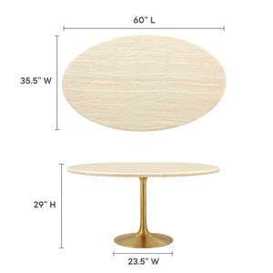 Modway Furniture Lippa 60" Oval Faux Travertine Dining Table – Modern Gold Base, Seats 6, Elegant & Durable Design EEI-6759-GLD-TRA