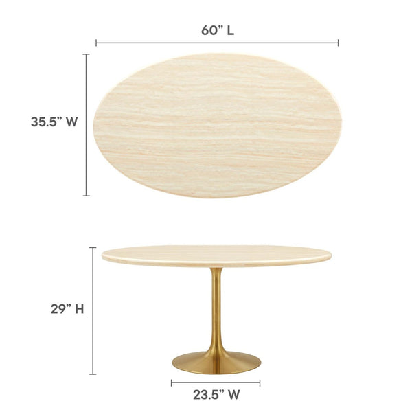 Modway Furniture Lippa 60" Oval Faux Travertine Dining Table – Modern Gold Base, Seats 6, Elegant & Durable Design EEI-6759-GLD-TRA