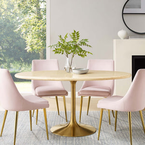 Modway Furniture Lippa 60" Oval Faux Travertine Dining Table – Modern Gold Base, Seats 6, Elegant & Durable Design EEI-6759-GLD-TRA