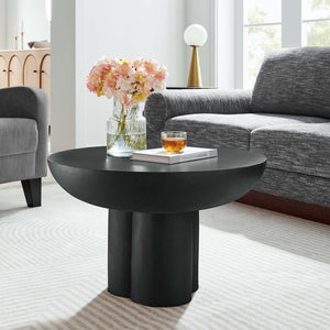 Modway Furniture Caspian Round Concrete Coffee Table - Modern Mid-Century Style for Living Room and Lounge Areas Black EEI-6760-BLK