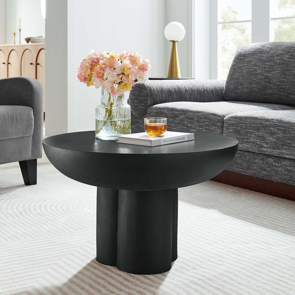 Modway Furniture Caspian Round Concrete Coffee Table - Modern Mid-Century Style for Living Room and Lounge Areas Black EEI-6760-BLK