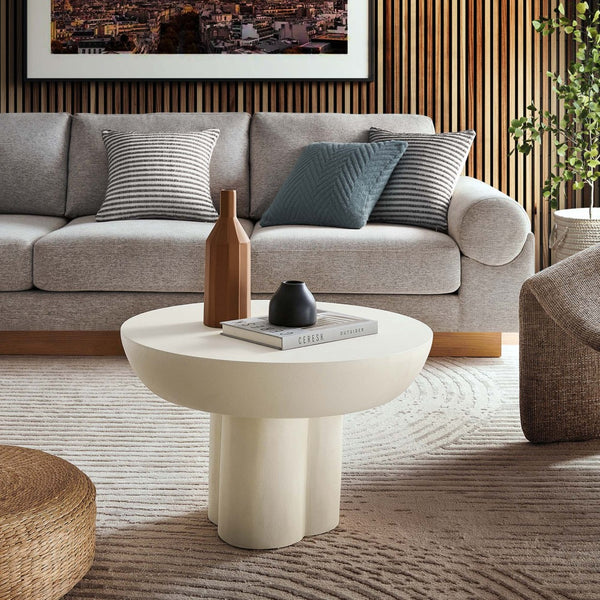 Modway Furniture Caspian Round Concrete Coffee Table - Modern Mid-Century Style for Living Room and Lounge Areas White EEI-6760-WHI